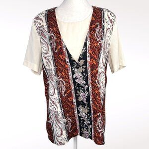 Cape Cod Paisley Floral Blouse Petite V-Neck Vintage Top Medium